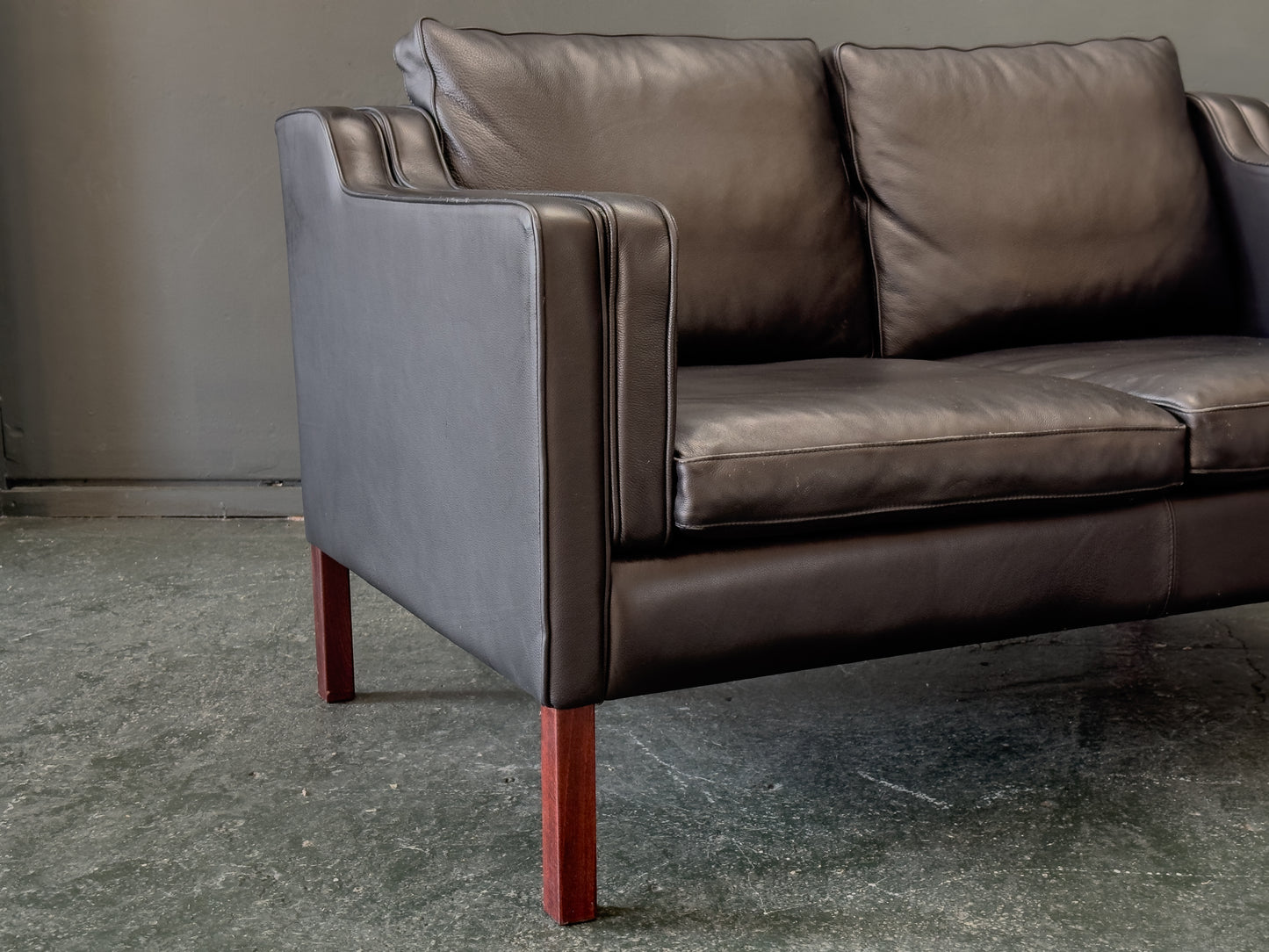2 Seater Black Leather Sofa by Stouby