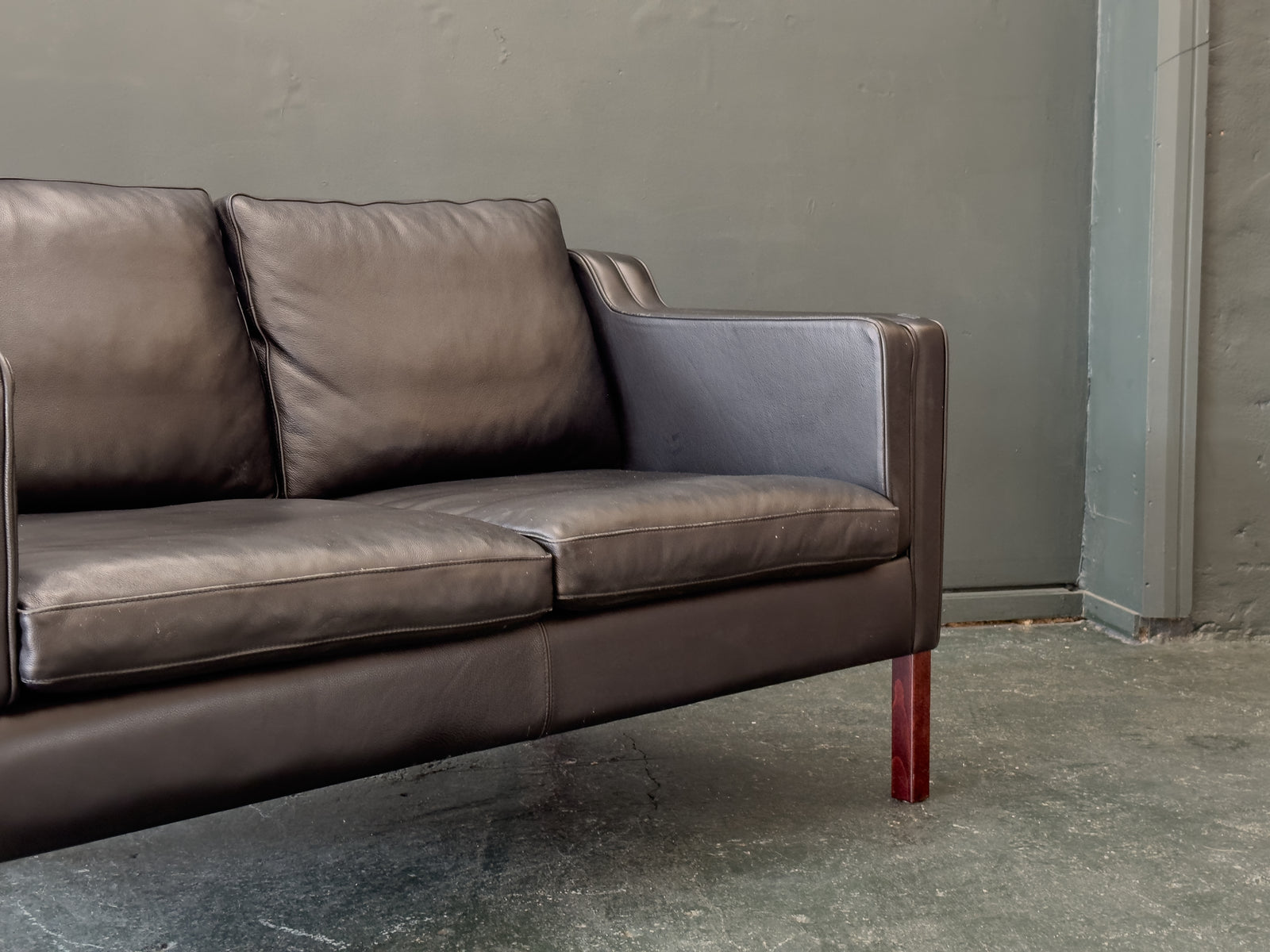 2 Seater Black Leather Sofa by Stouby