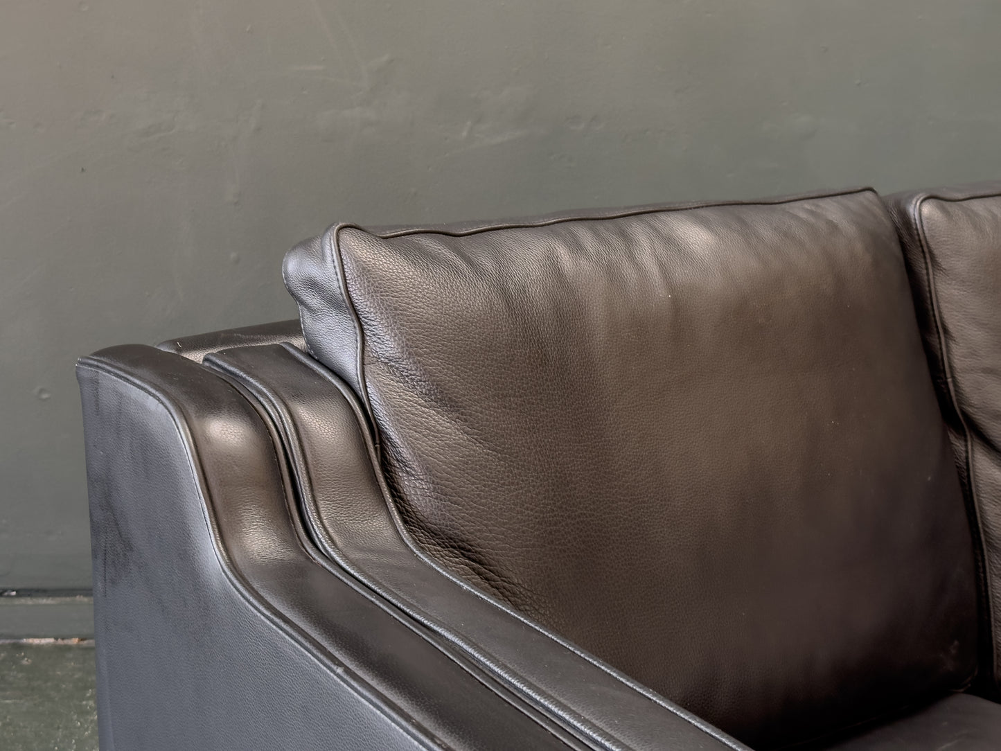 2 Seater Black Leather Sofa by Stouby