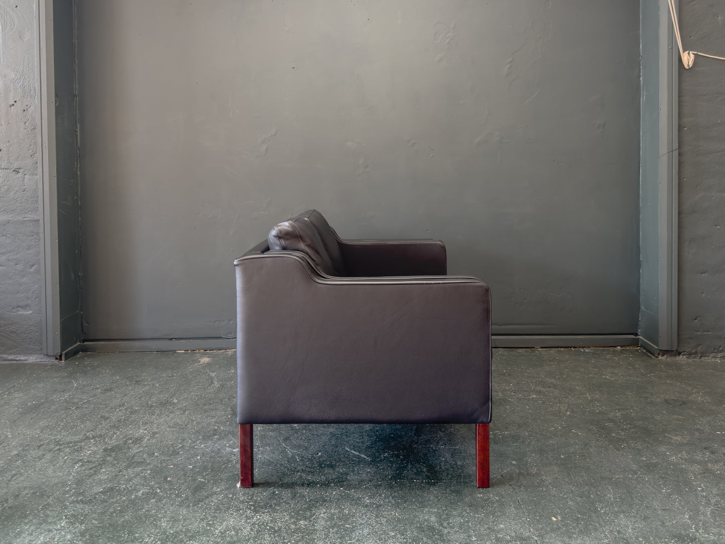2 Seater Black Leather Sofa by Stouby