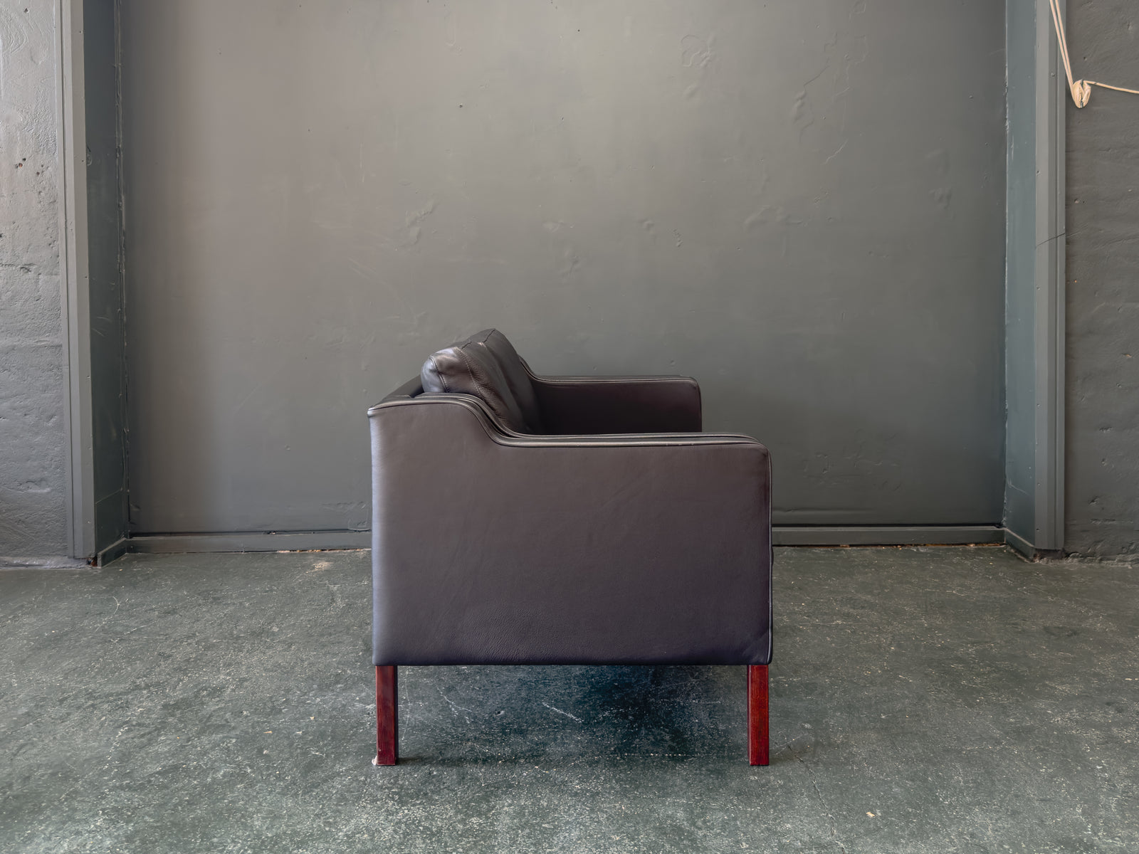 2 Seater Black Leather Sofa by Stouby