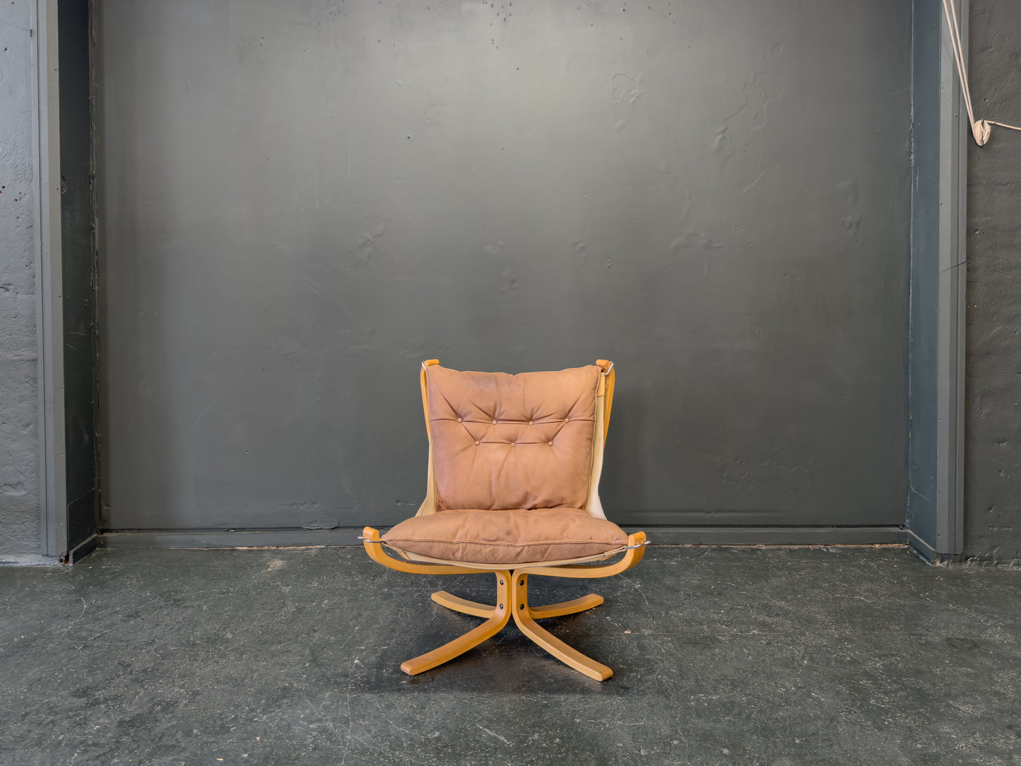 Brown Leather and Beech Falcon Chair by Sigurd Resell