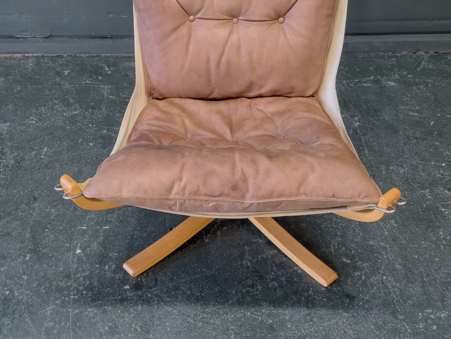 Brown Leather and Beech Falcon Chair by Sigurd Resell
