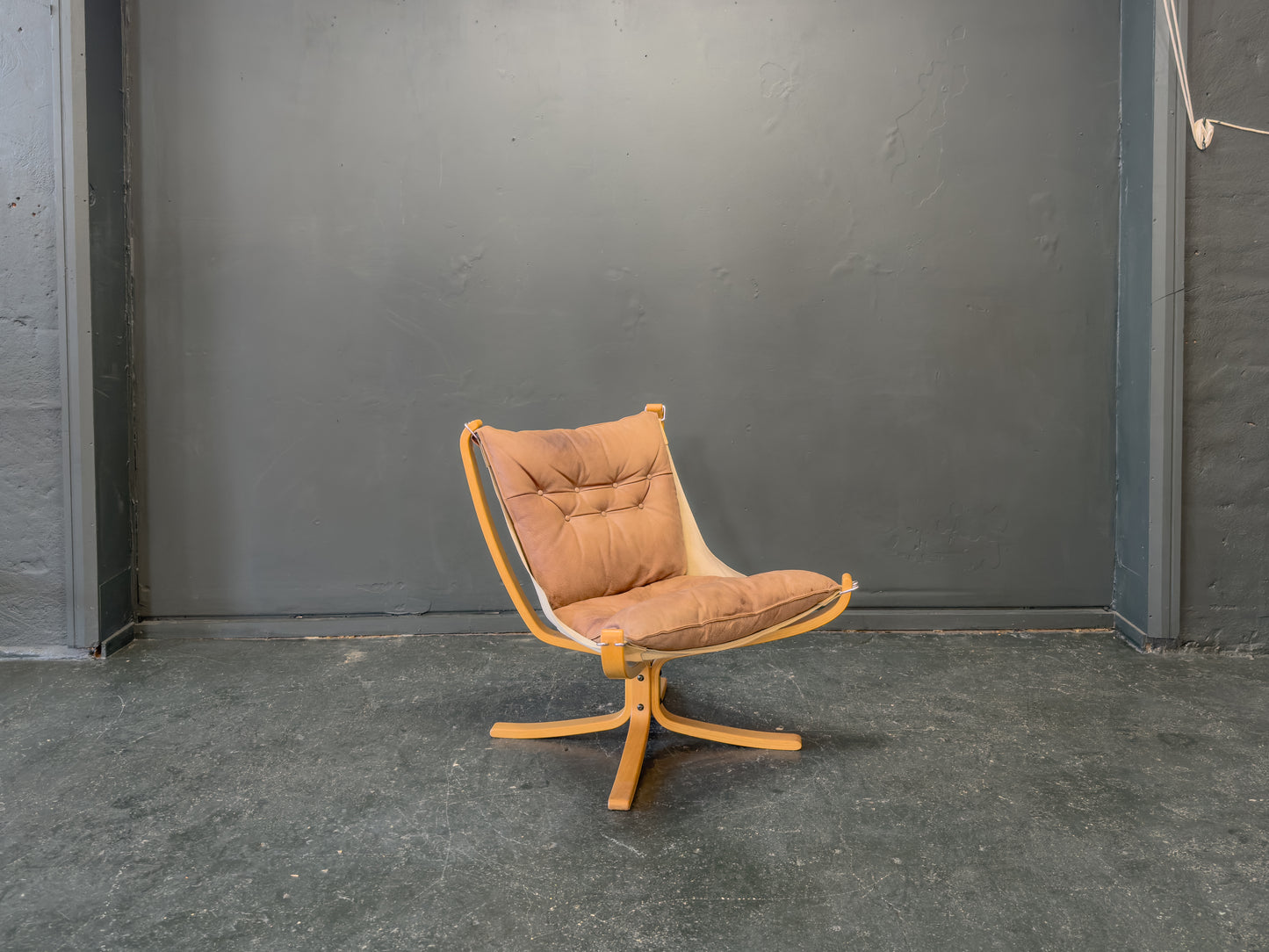 Brown Leather and Beech Falcon Chair by Sigurd Resell