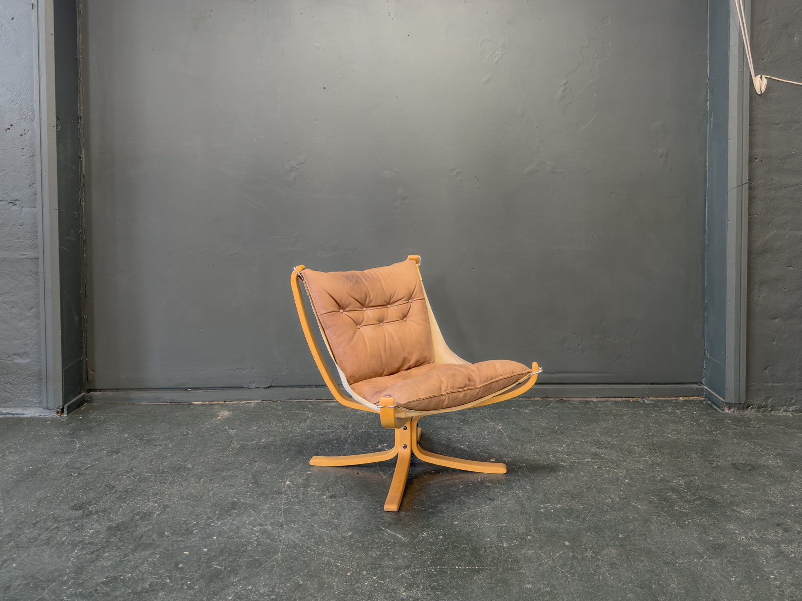 Brown Leather and Beech Falcon Chair by Sigurd Resell
