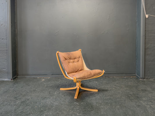 Brown Leather and Beech Falcon Chair by Sigurd Resell