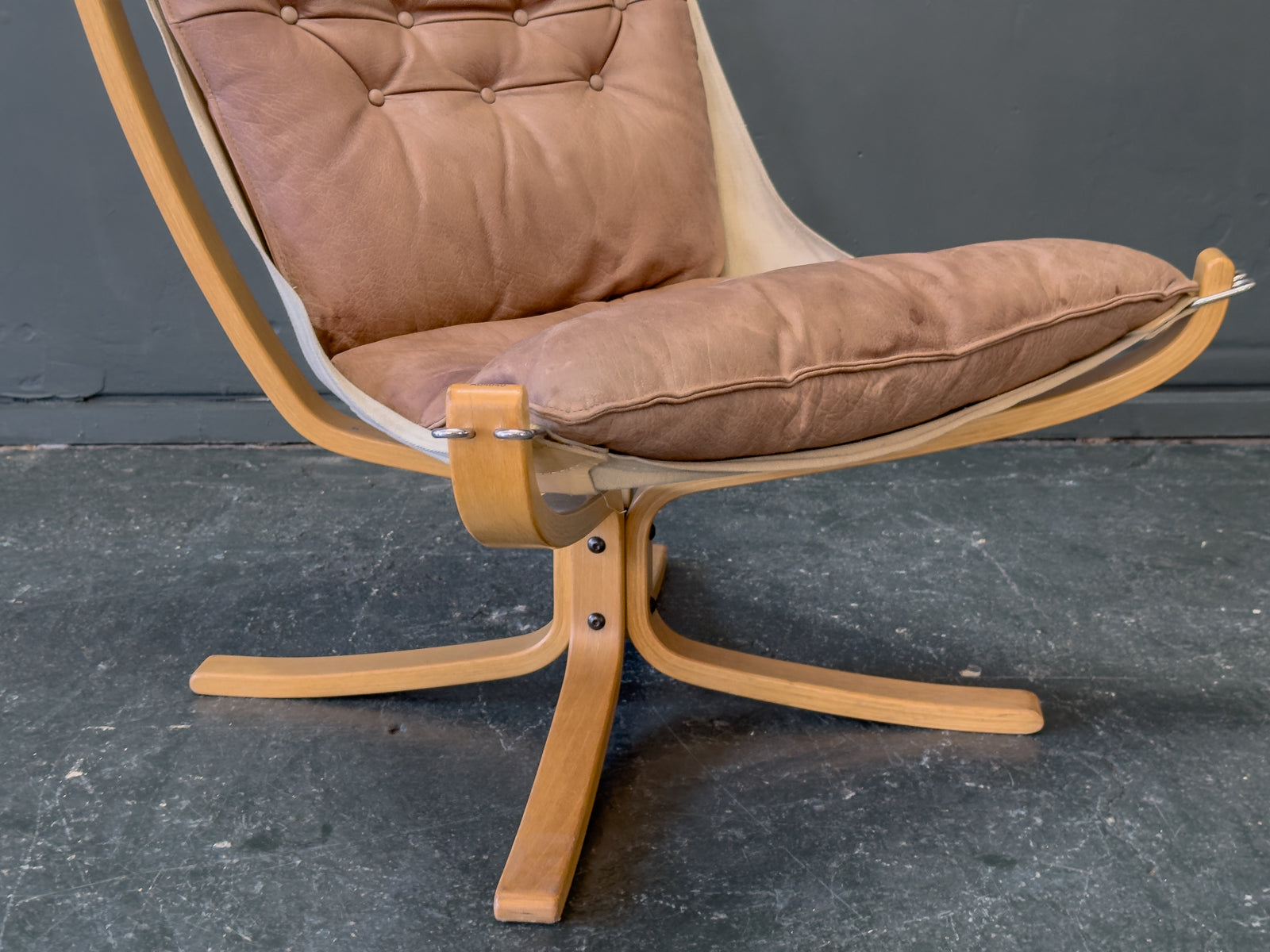 Brown Leather and Beech Falcon Chair by Sigurd Resell