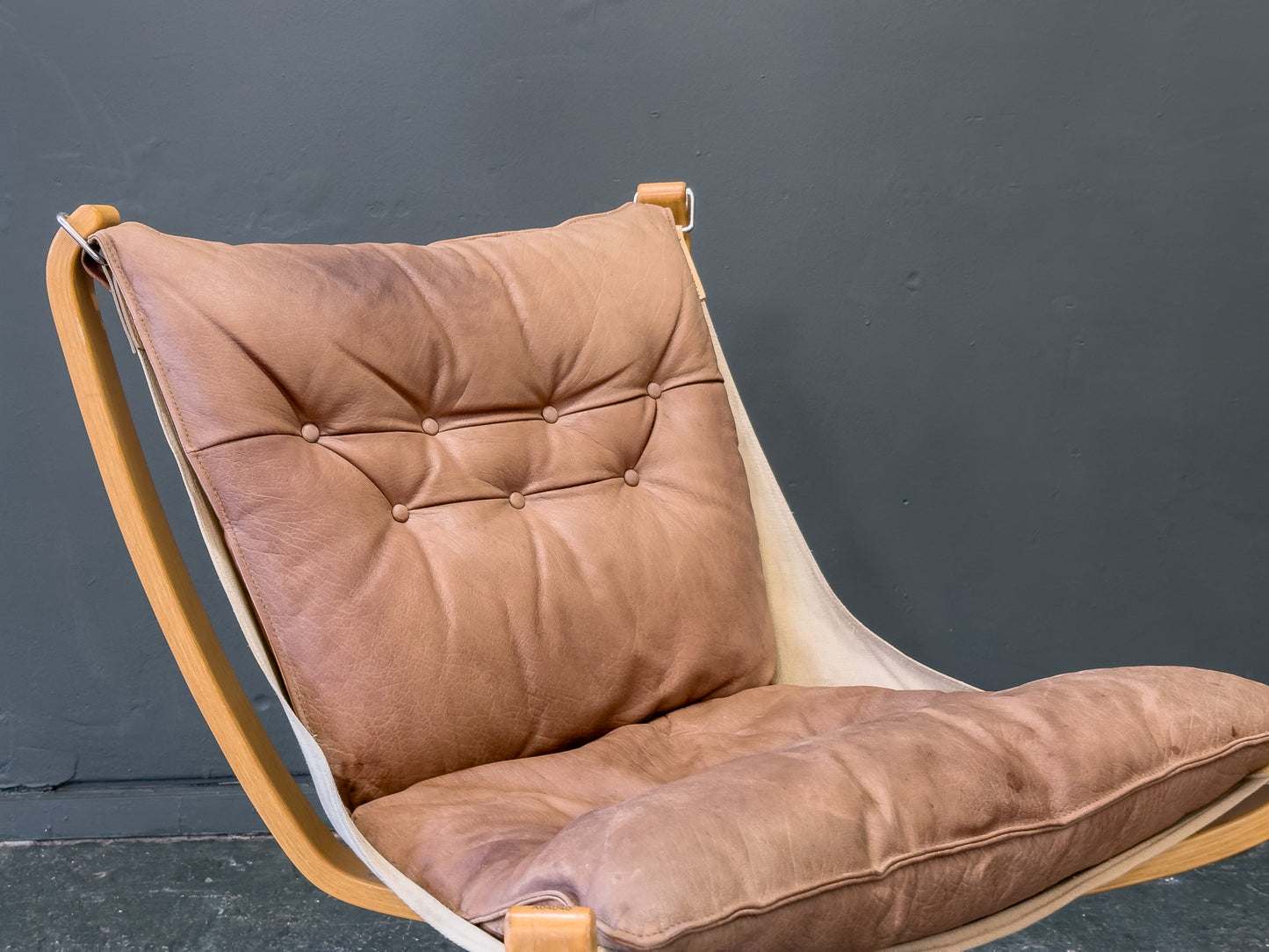 Brown Leather and Beech Falcon Chair by Sigurd Resell