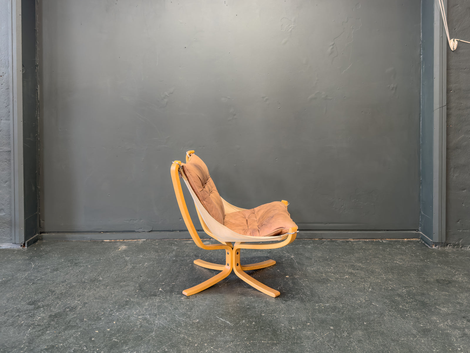 Brown Leather and Beech Falcon Chair by Sigurd Resell