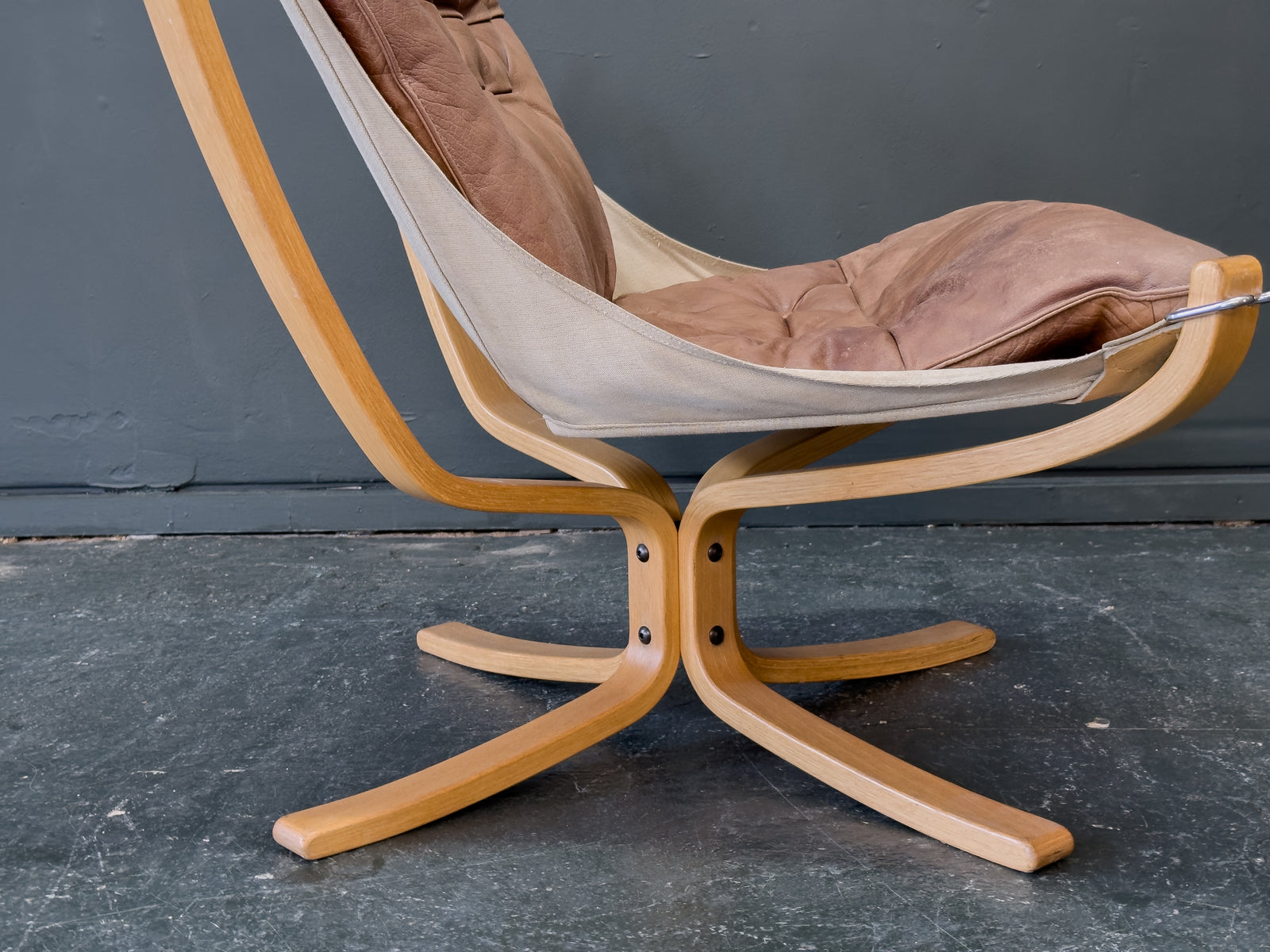 Brown Leather and Beech Falcon Chair by Sigurd Resell