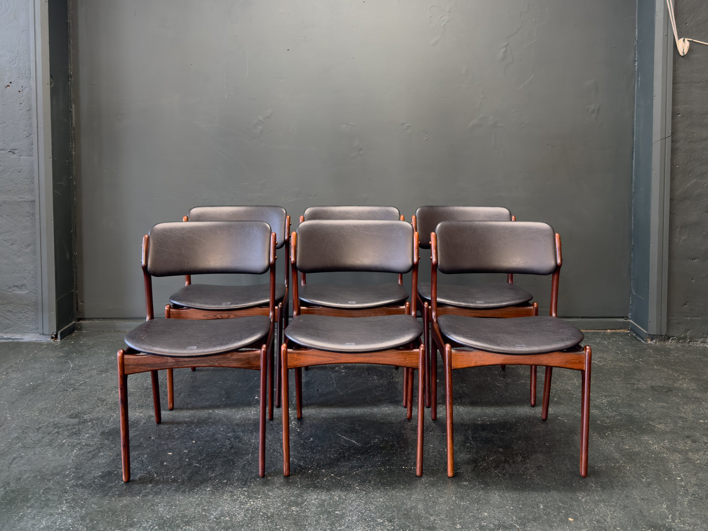 Set of 6 Rosewood and Leather Erik Buch Dining Chairs