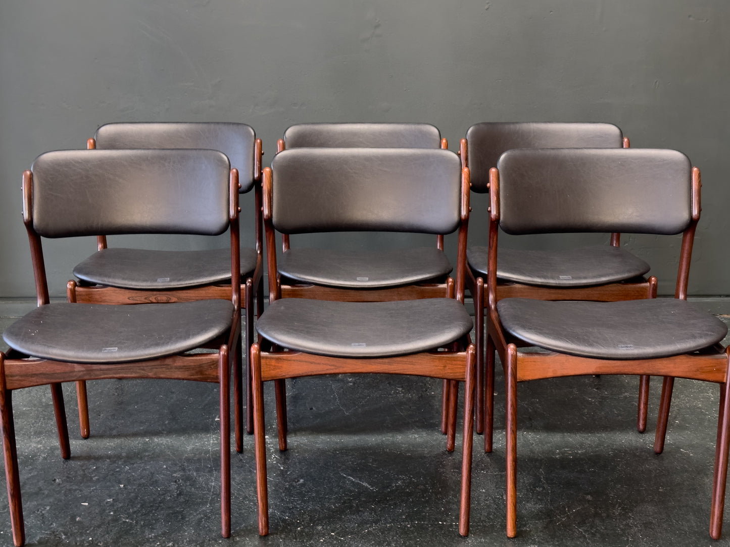 Set of 6 Rosewood and Leather Erik Buch Dining Chairs