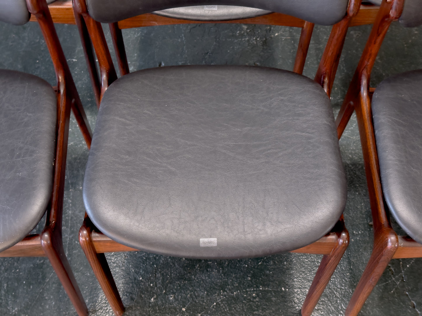 Set of 6 Rosewood and Leather Erik Buch Dining Chairs