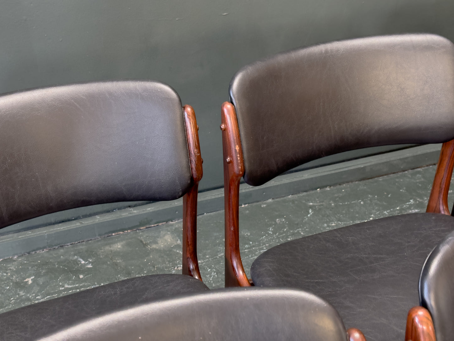 Set of 6 Rosewood and Leather Erik Buch Dining Chairs