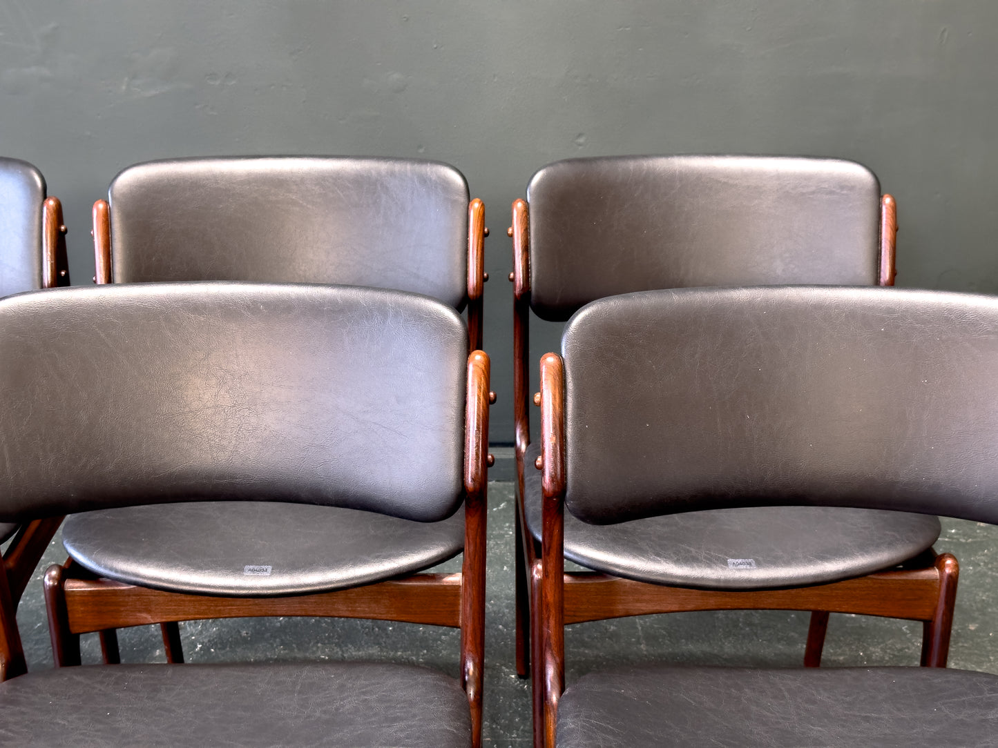 Set of 6 Rosewood and Leather Erik Buch Dining Chairs