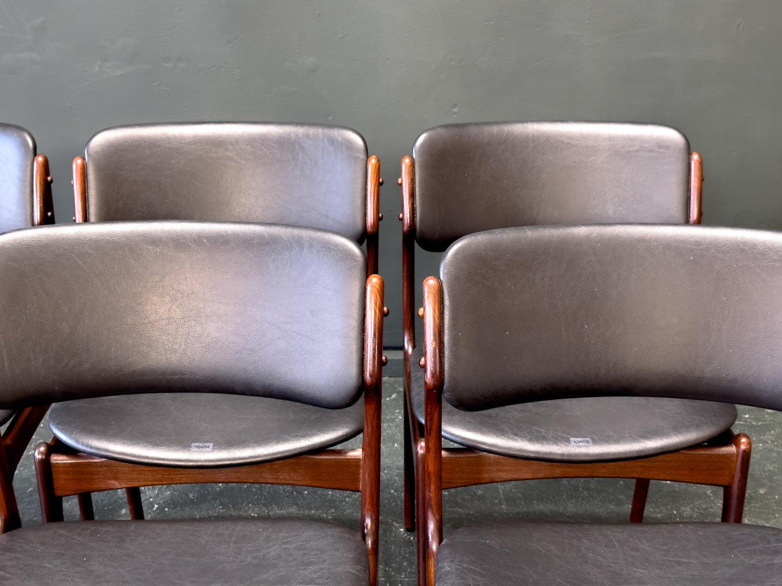 Set of 6 Rosewood and Leather Erik Buch Dining Chairs