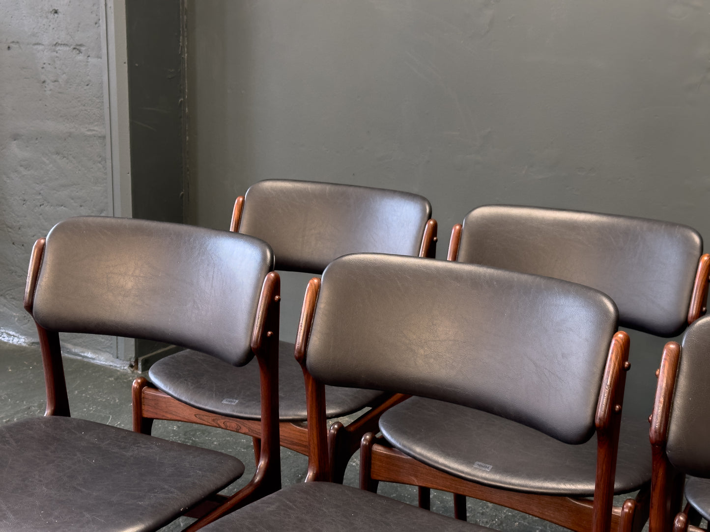 Set of 6 Rosewood and Leather Erik Buch Dining Chairs