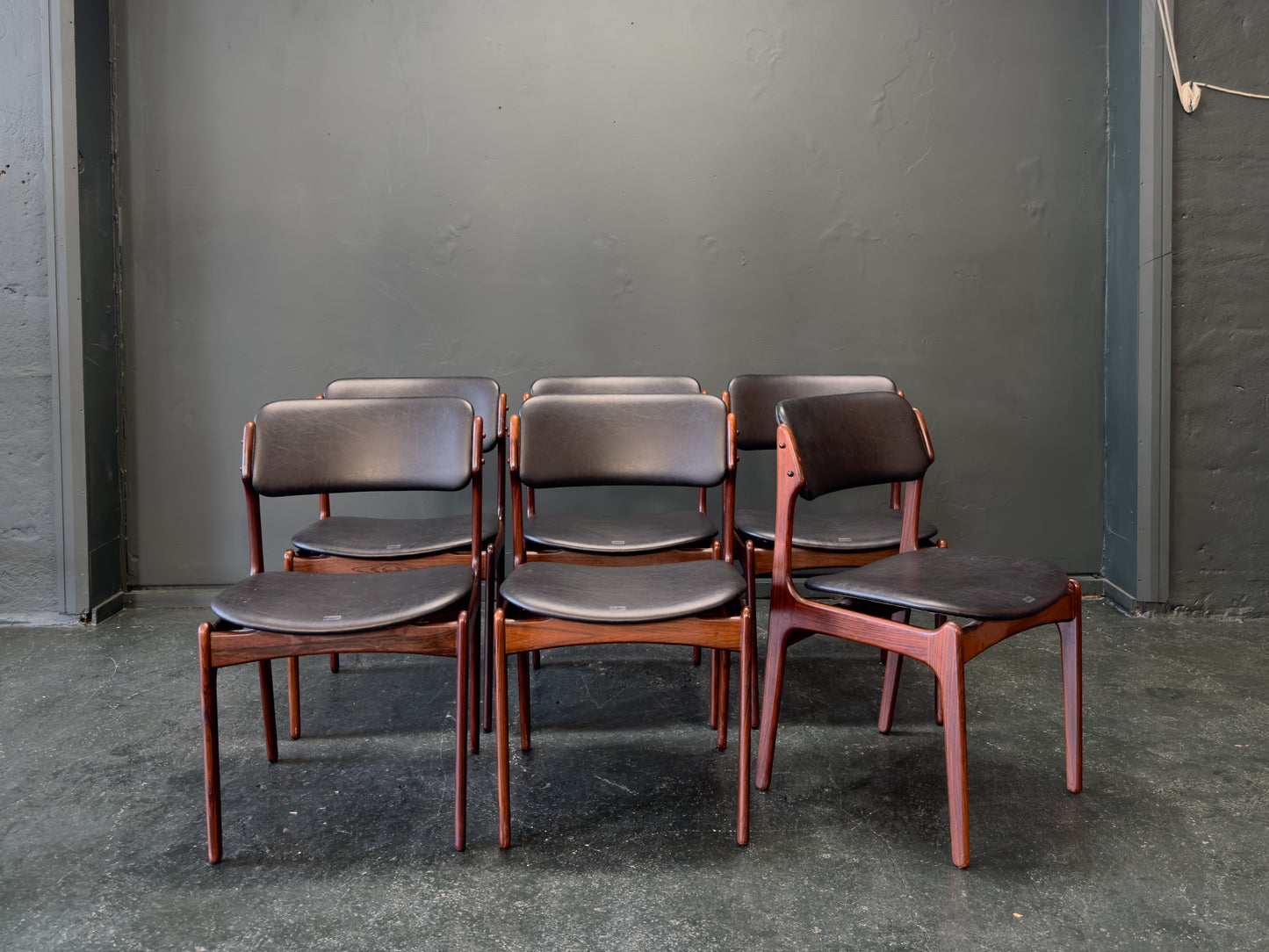 Set of 6 Rosewood and Leather Erik Buch Dining Chairs