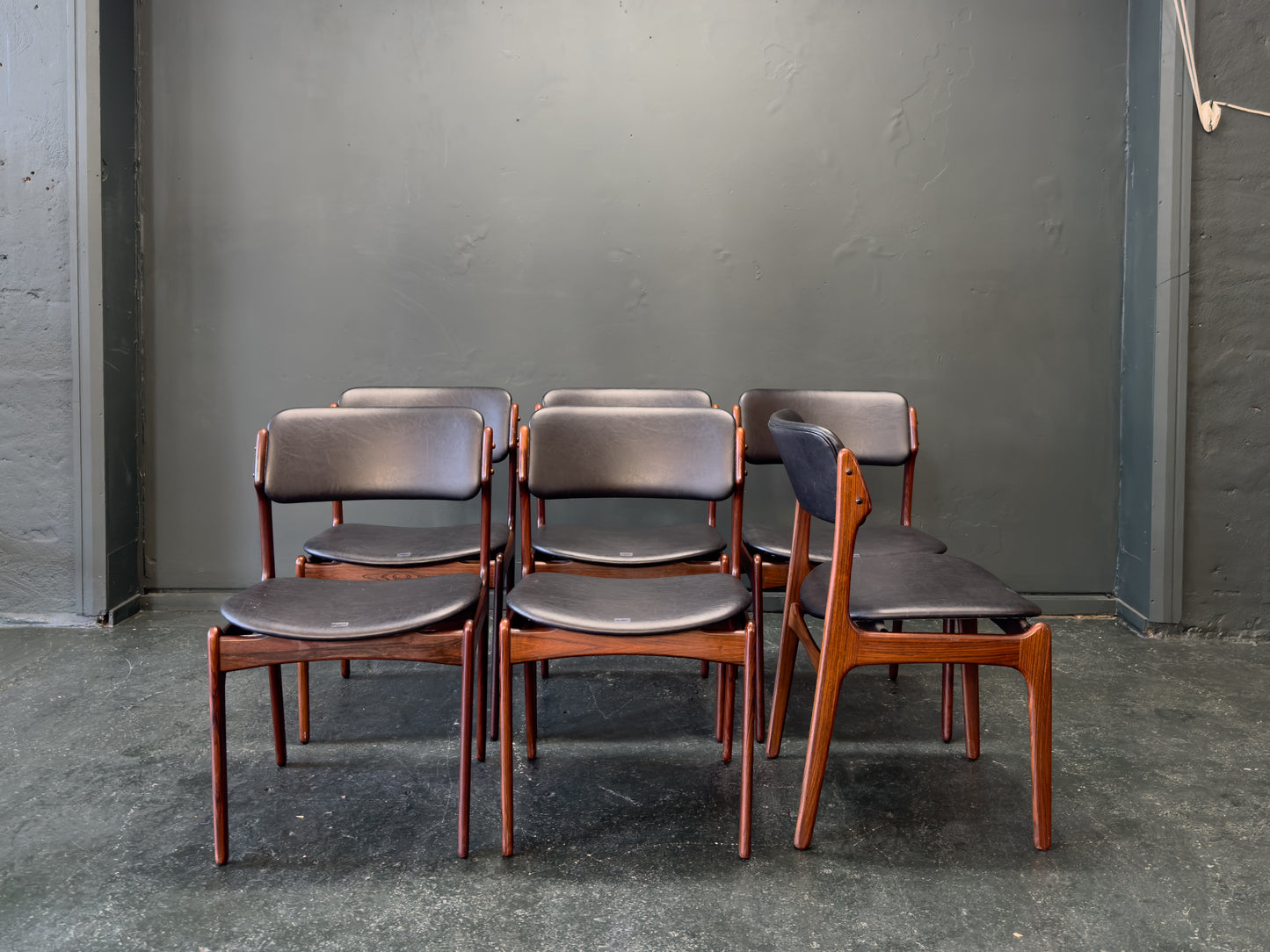 Set of 6 Rosewood and Leather Erik Buch Dining Chairs