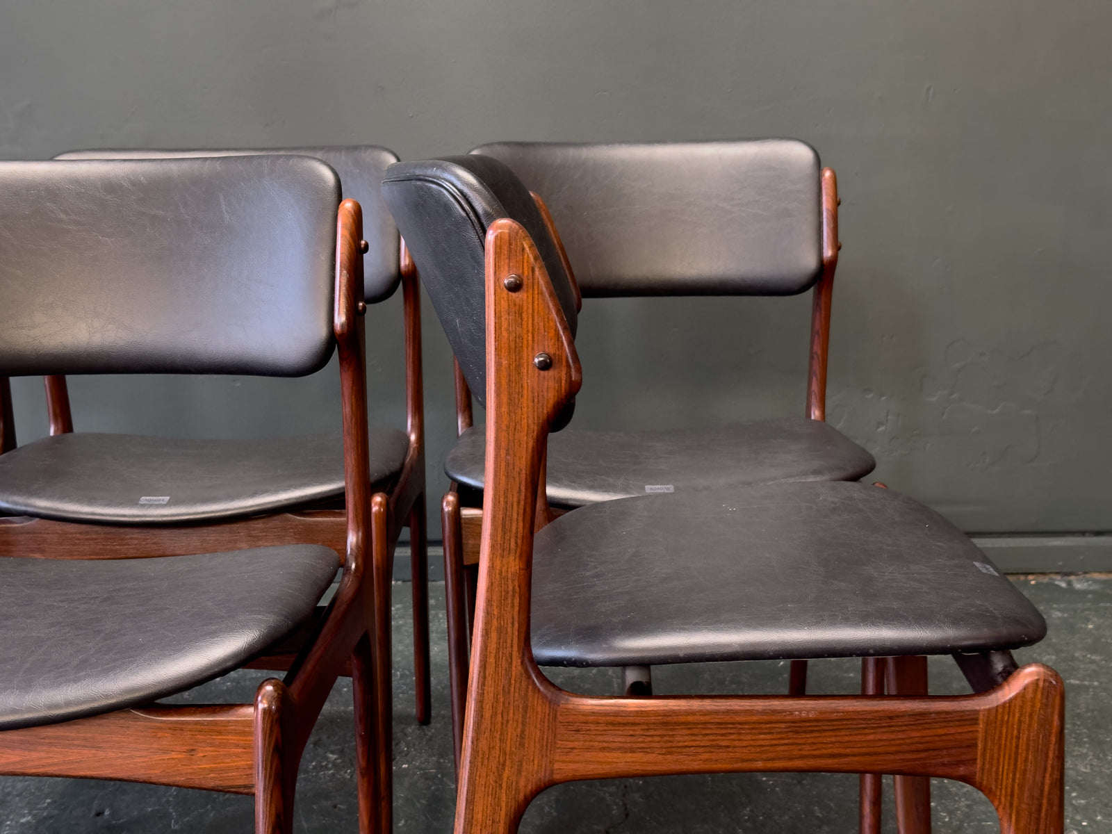 Set of 6 Rosewood and Leather Erik Buch Dining Chairs