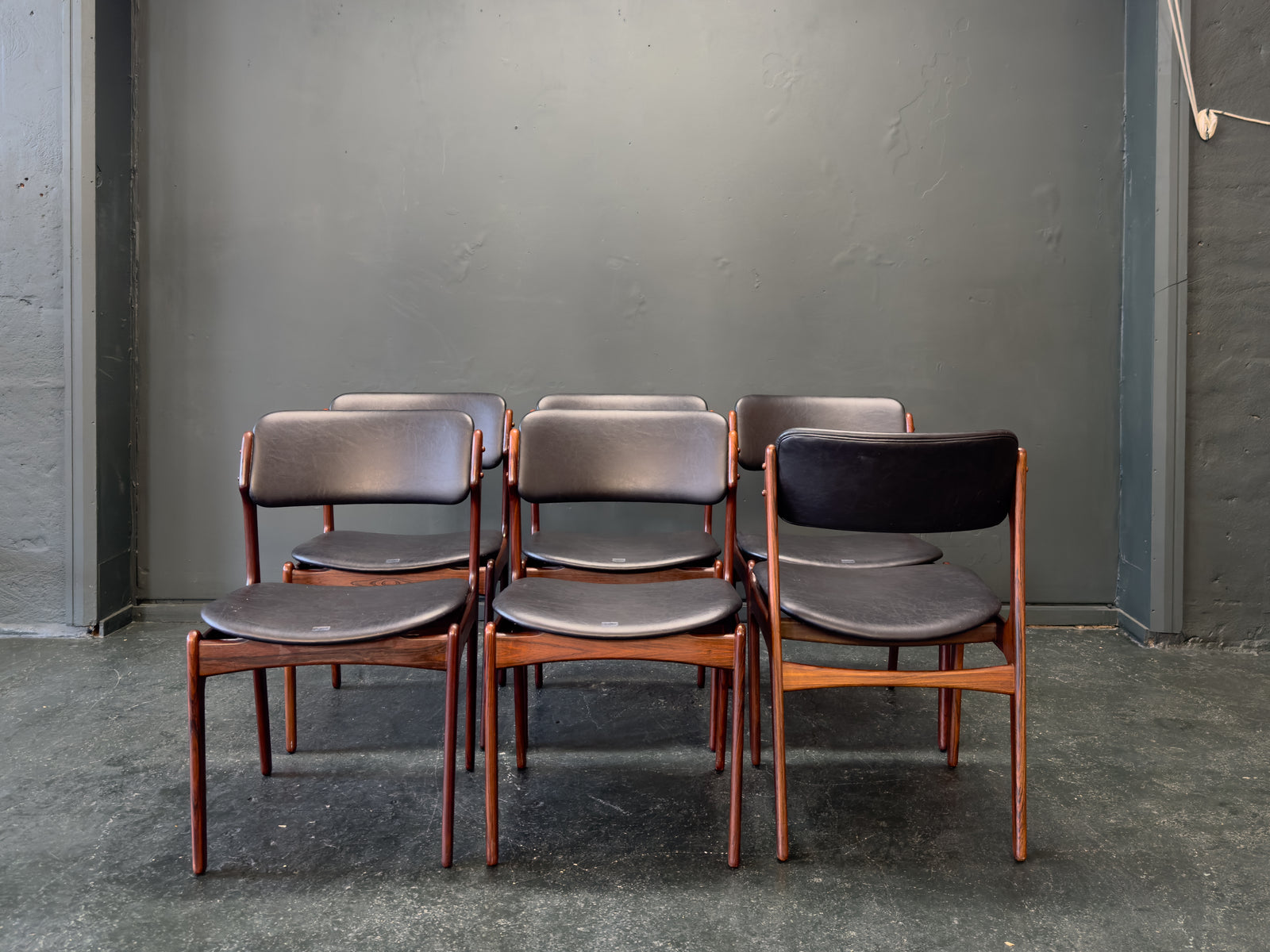 Set of 6 Rosewood and Leather Erik Buch Dining Chairs