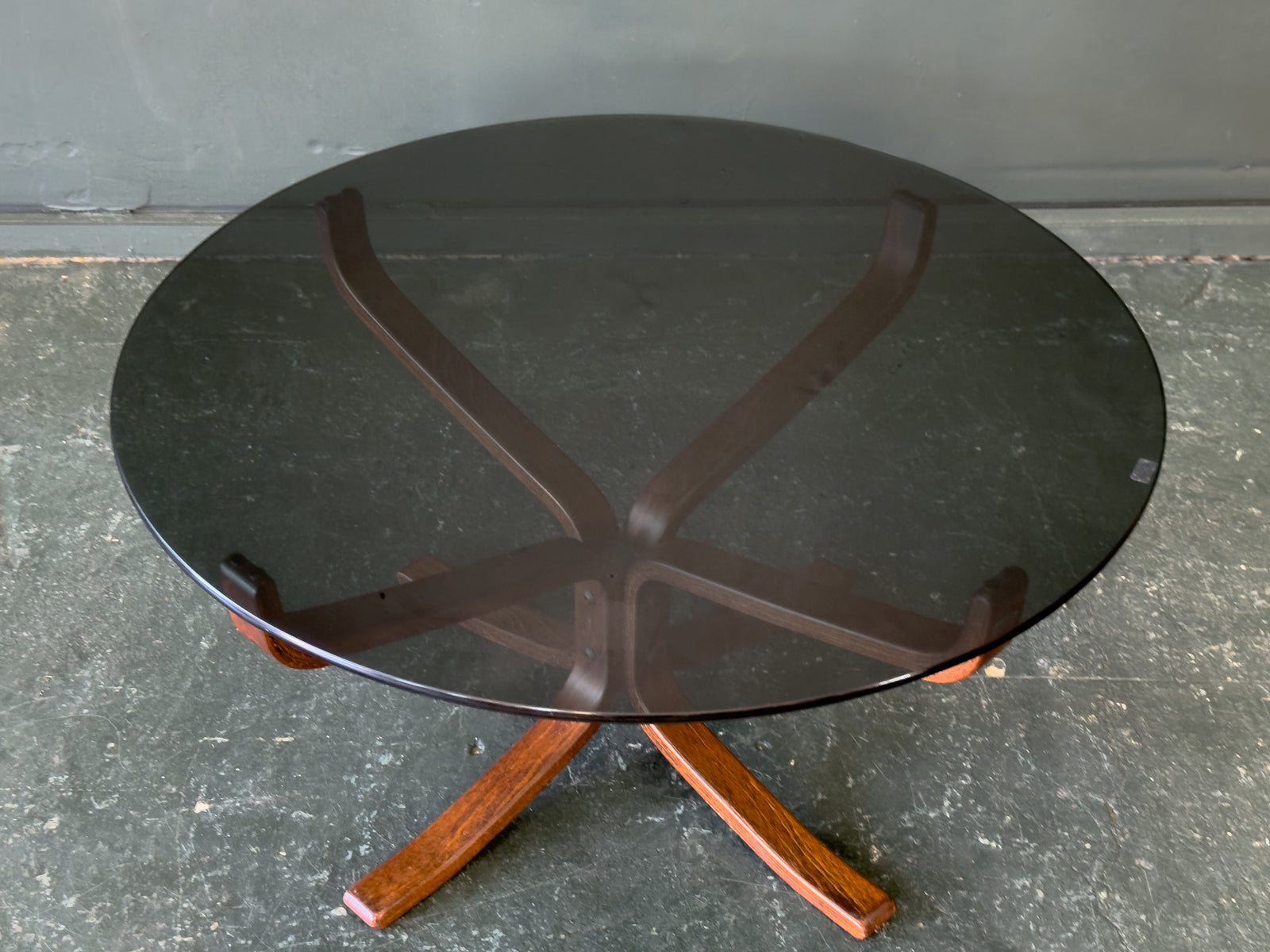 Round Smoked Glass Coffee Table by Sigurd Resell