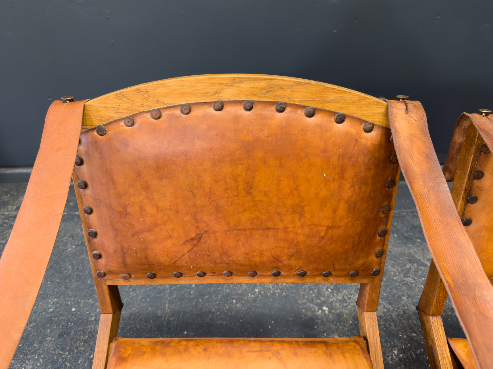 Oak and Leather Foldable Swedish Safari Chairs