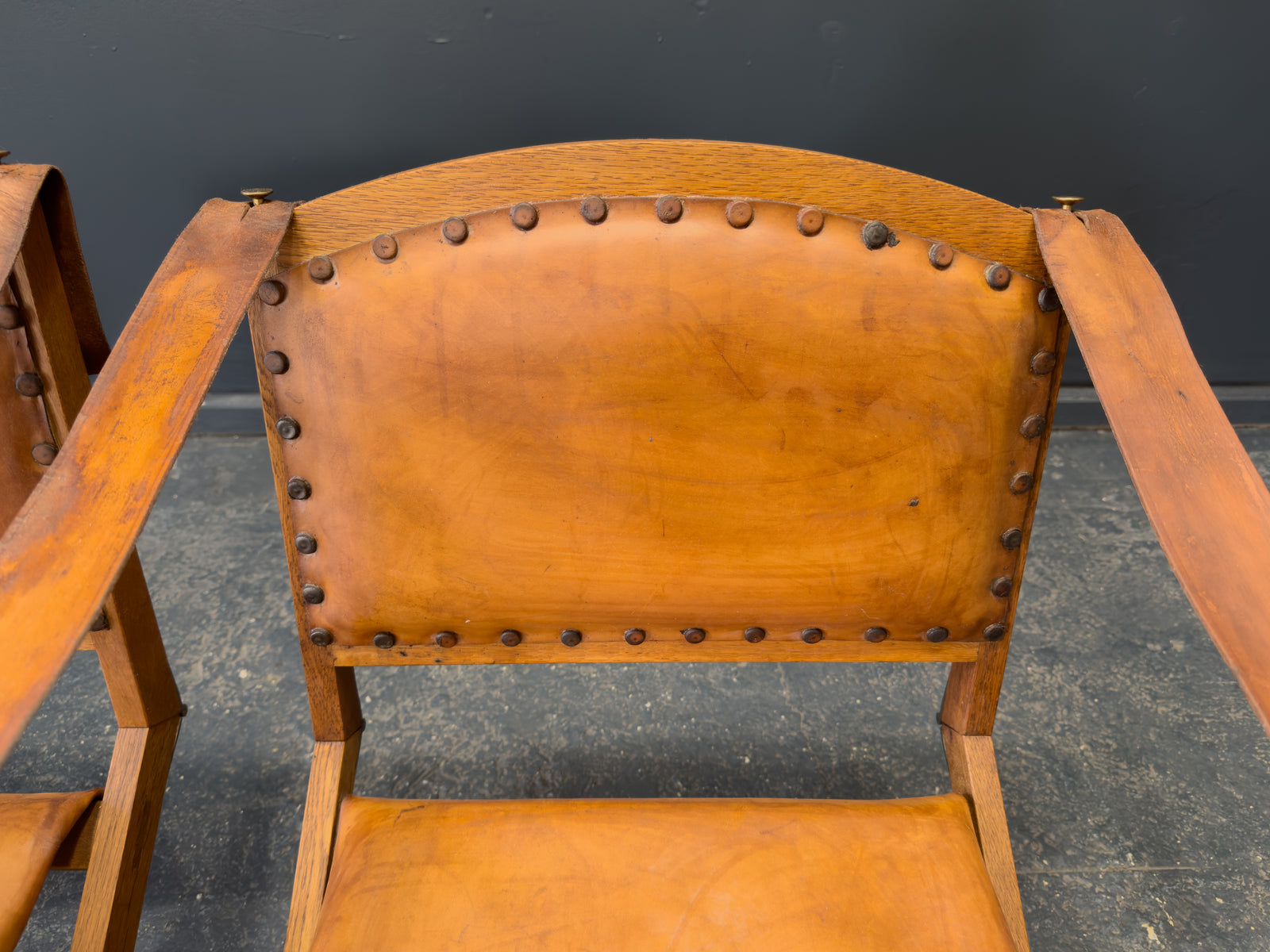 Oak and Leather Foldable Swedish Safari Chairs