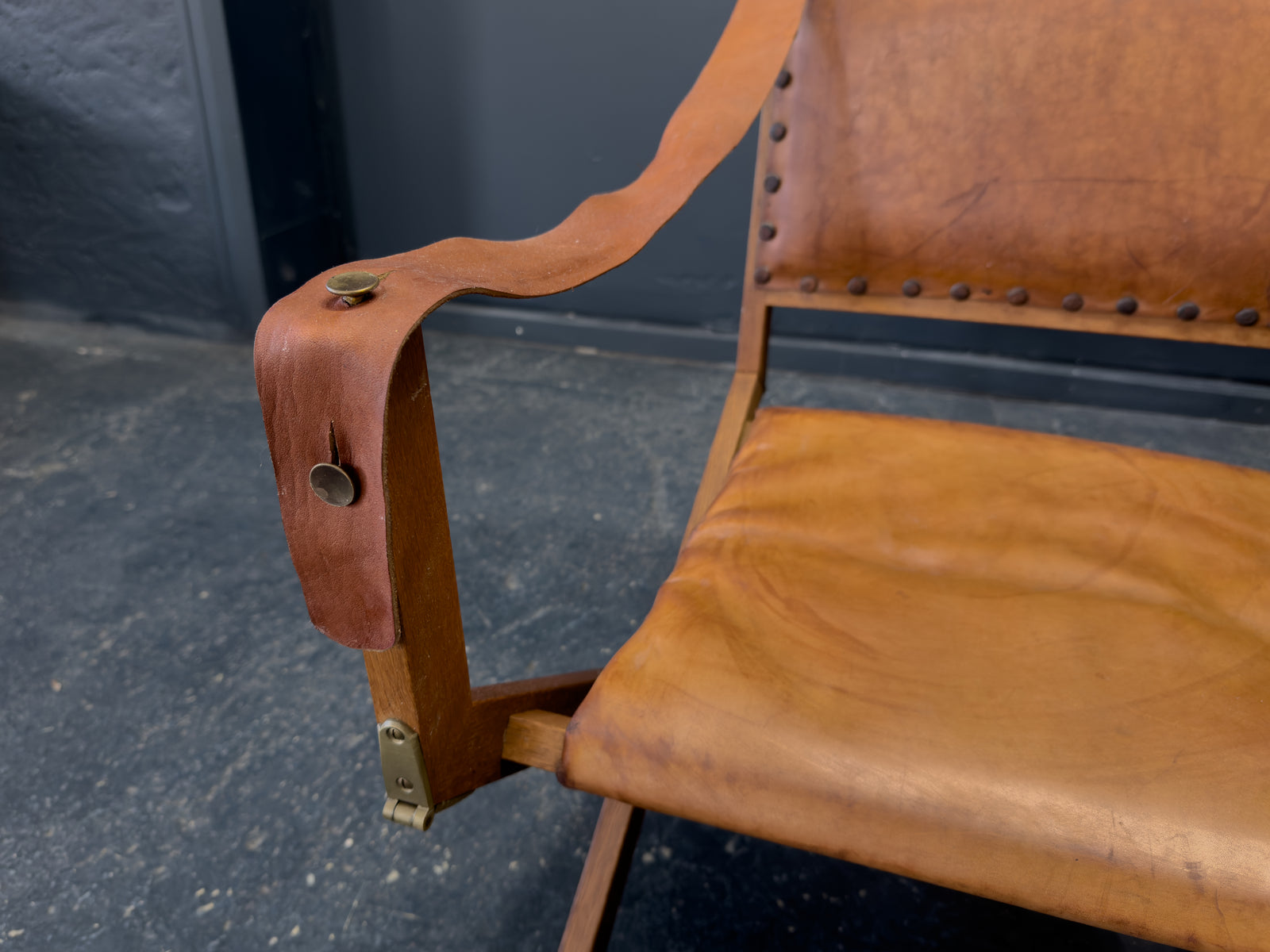 Oak and Leather Foldable Swedish Safari Chairs