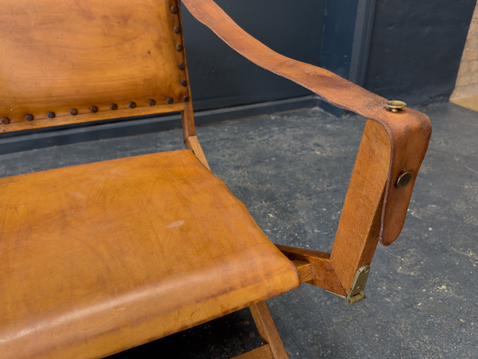 Oak and Leather Foldable Swedish Safari Chairs