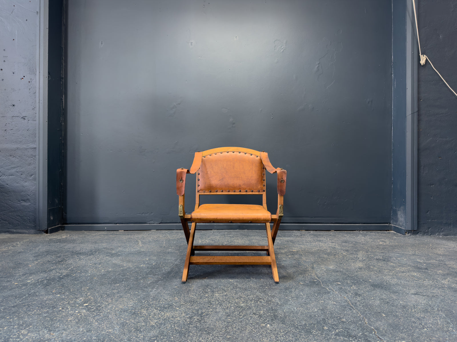Oak and Leather Foldable Swedish Safari Chairs