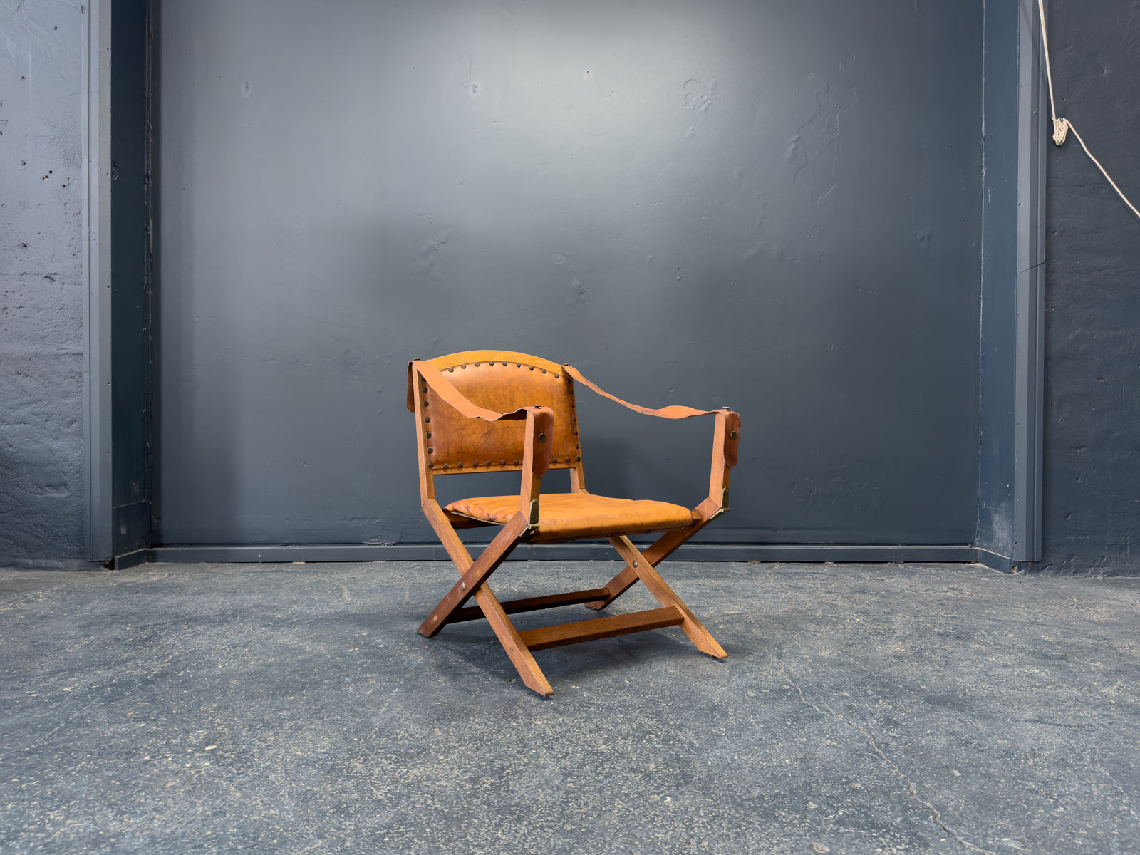 Oak and Leather Foldable Swedish Safari Chairs