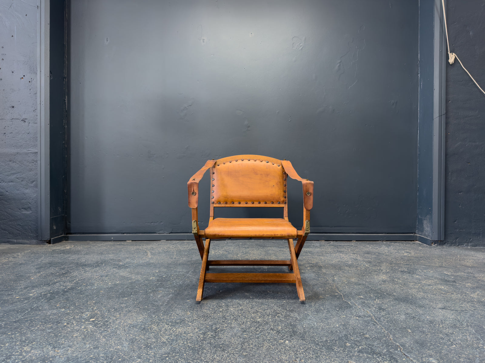 Oak and Leather Foldable Swedish Safari Chairs