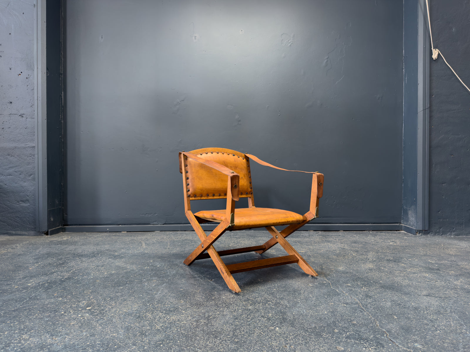 Oak and Leather Foldable Swedish Safari Chairs