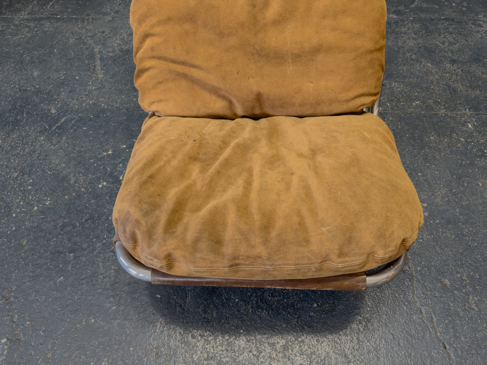 Lounge Chair in Patinated Suede and Steel by Erik Ole Jørgensen