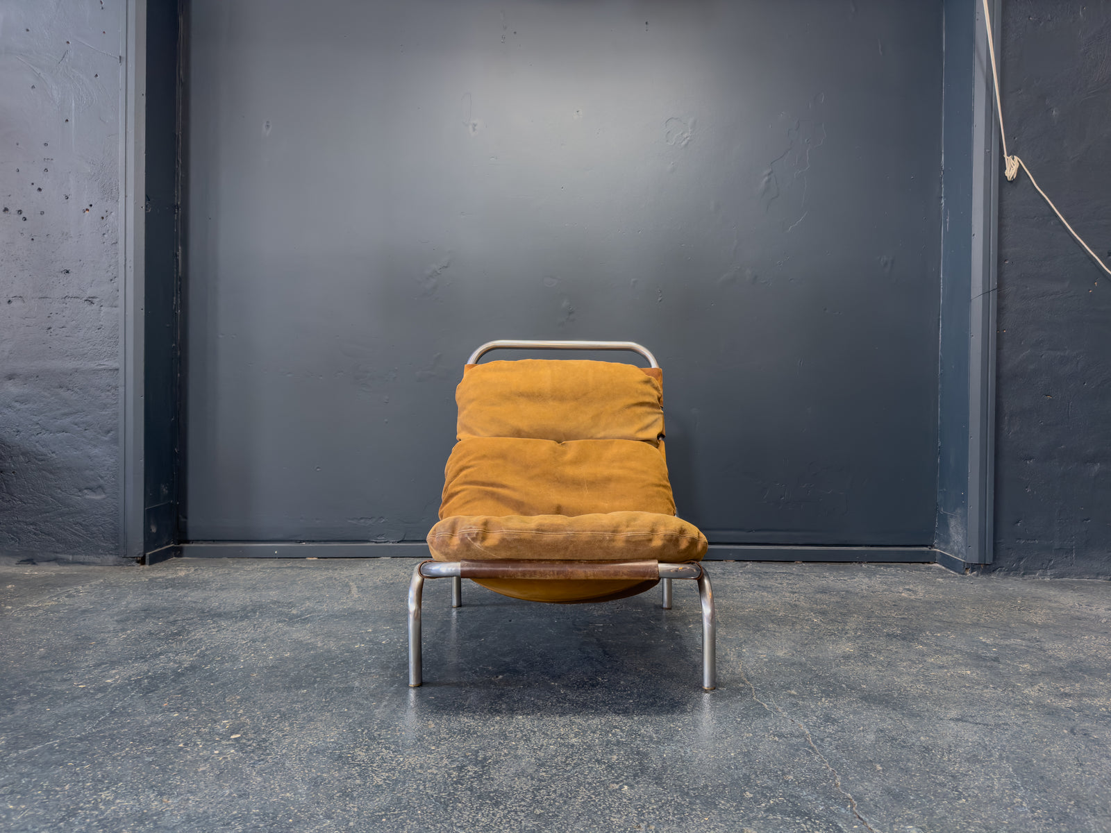 Lounge Chair in Patinated Suede and Steel by Erik Ole Jørgensen