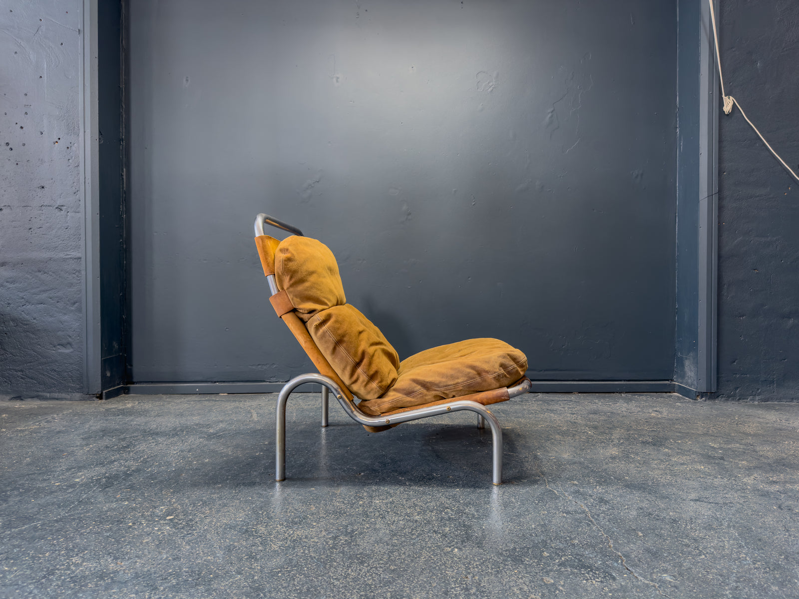 Lounge Chair in Patinated Suede and Steel by Erik Ole Jørgensen