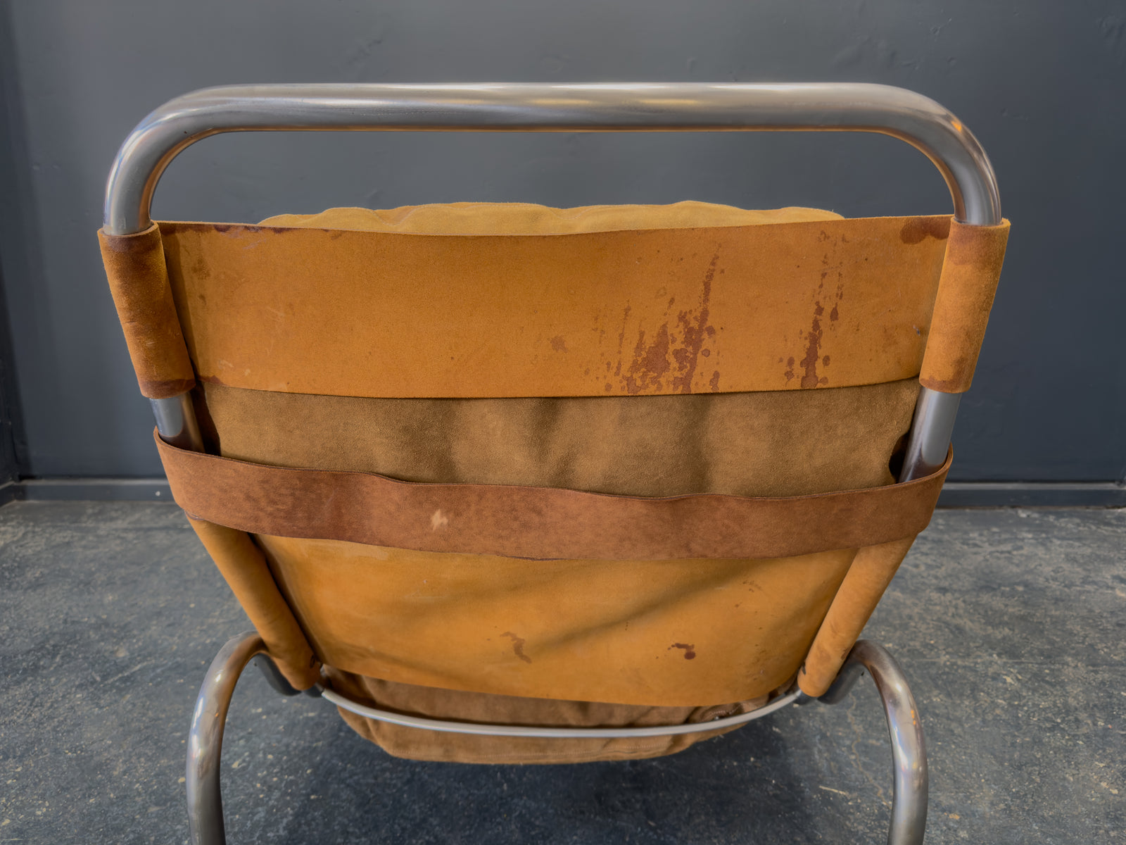 Lounge Chair in Patinated Suede and Steel by Erik Ole Jørgensen