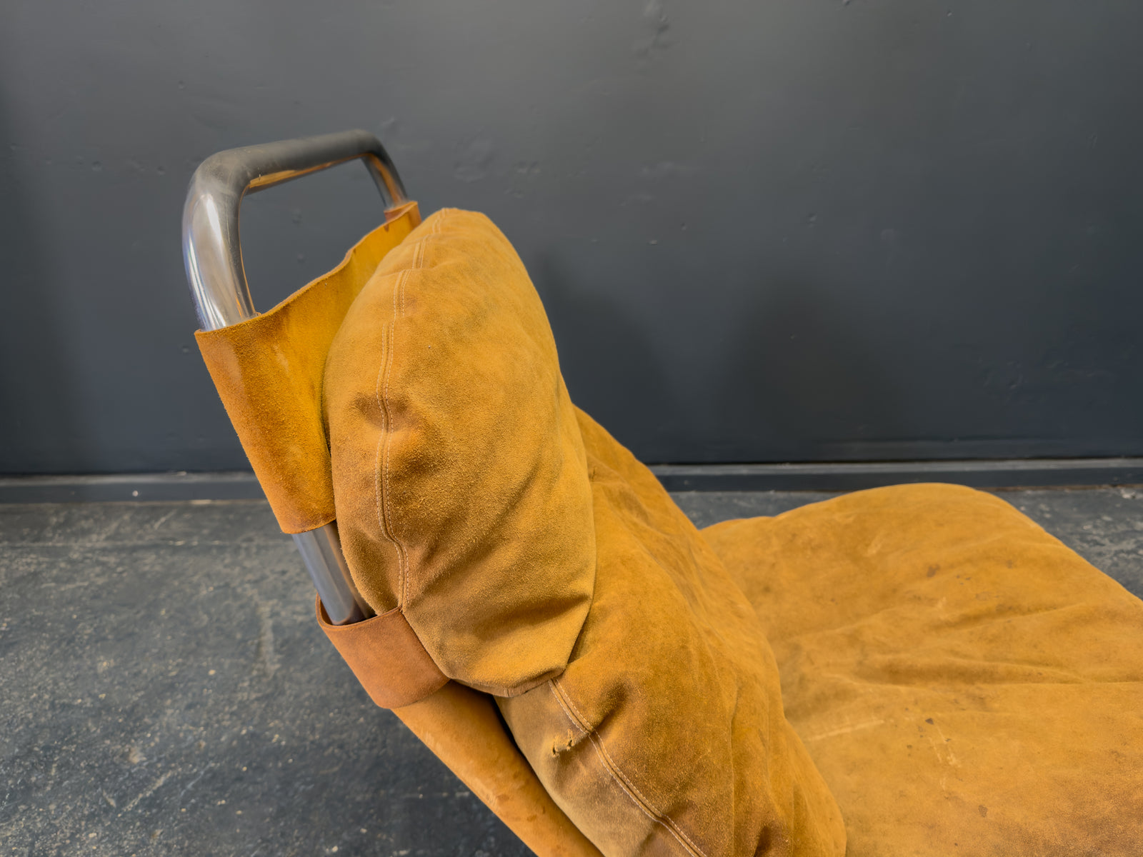 Lounge Chair in Patinated Suede and Steel by Erik Ole Jørgensen