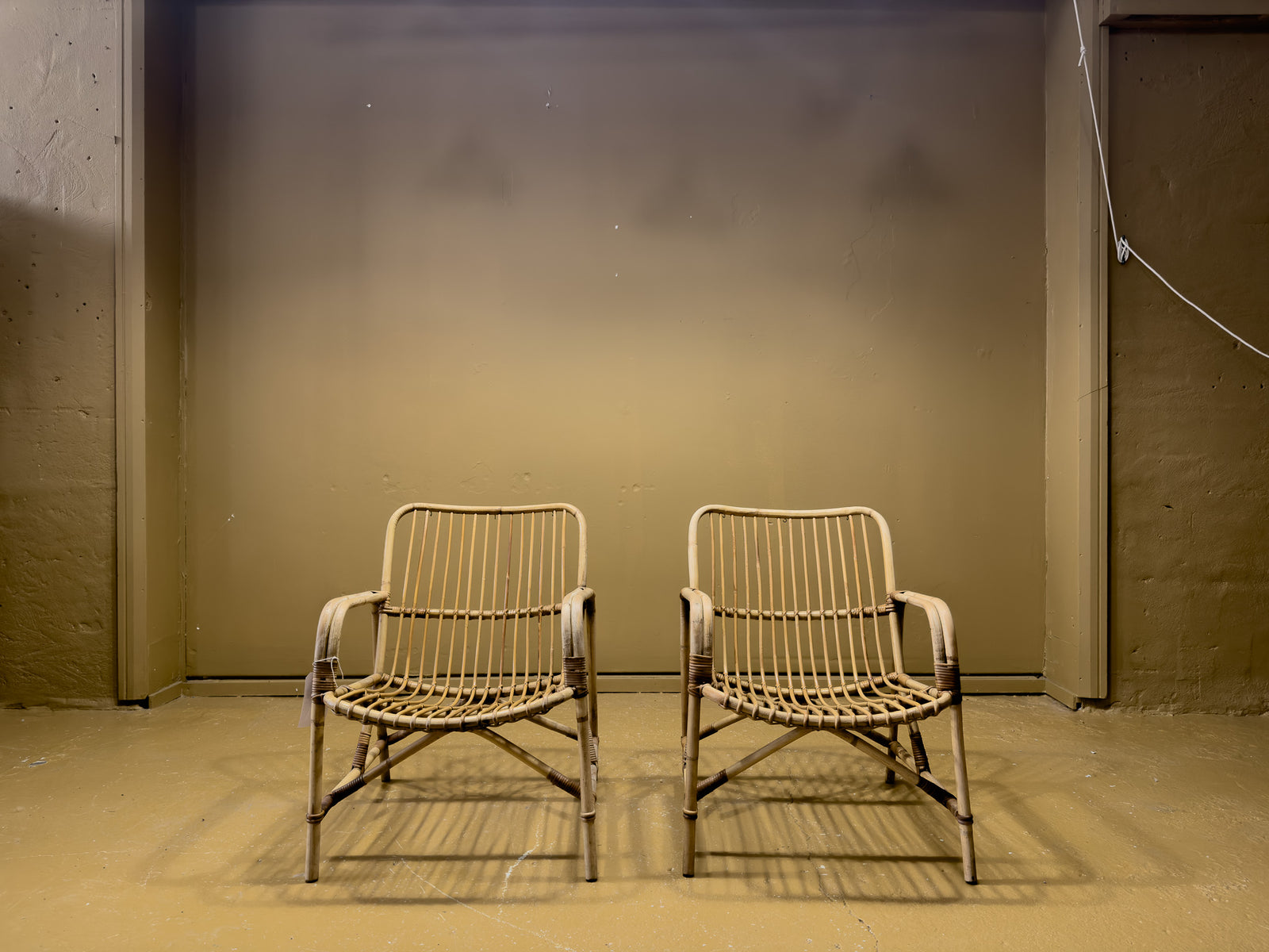 Pair of Straight Leg Wicker Armchairs