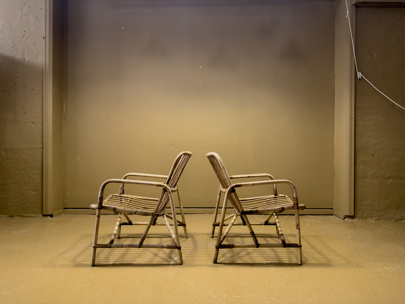 Pair of Straight Leg Wicker Armchairs