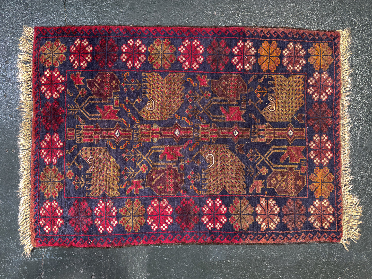 Navy Floral Boarder Rug