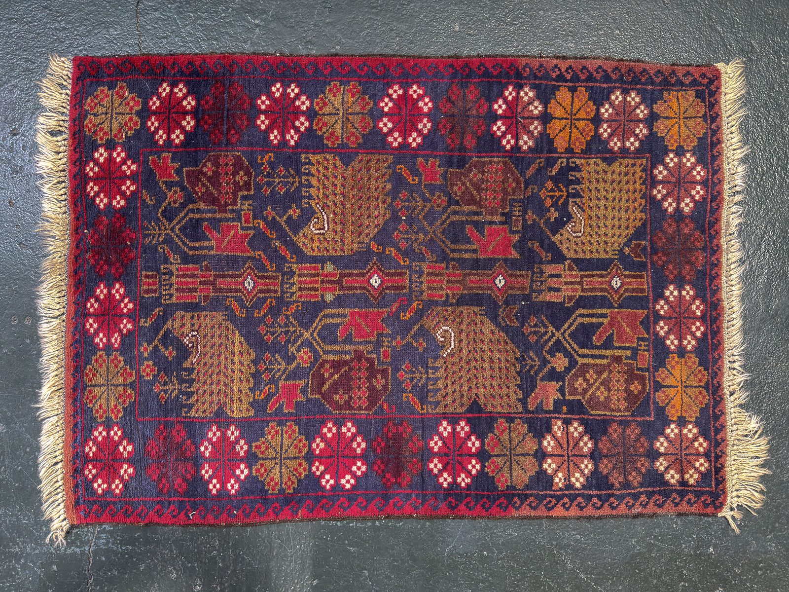 Navy Floral Boarder Rug