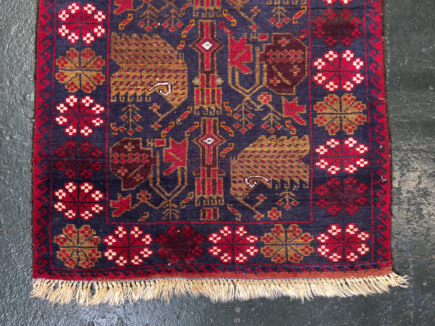 Navy Floral Boarder Rug