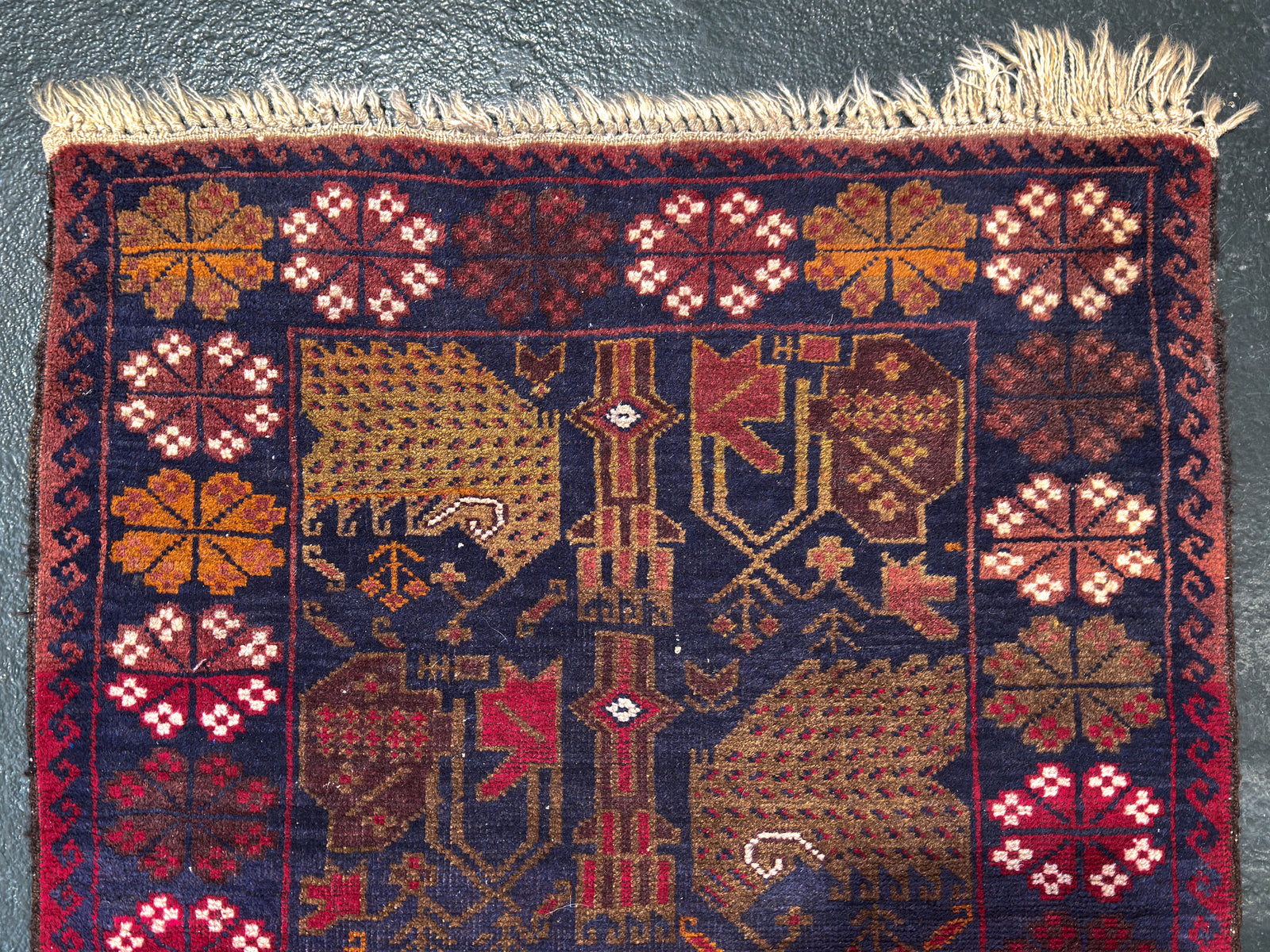 Navy Floral Boarder Rug