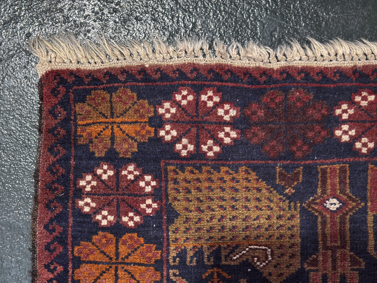 Navy Floral Boarder Rug