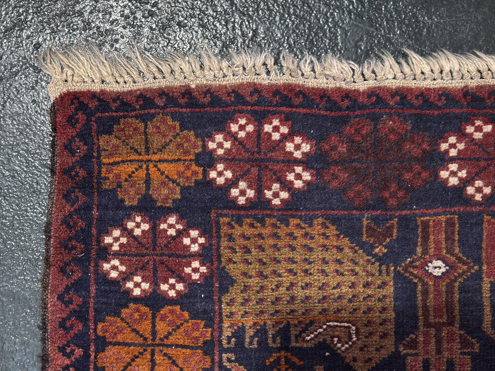 Navy Floral Boarder Rug