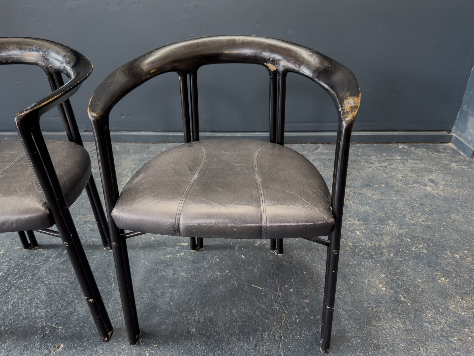 Franco Poli for Bernini Black Lacquer Chairs