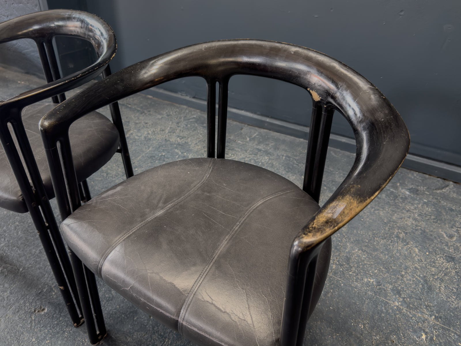 Franco Poli for Bernini Black Lacquer Chairs