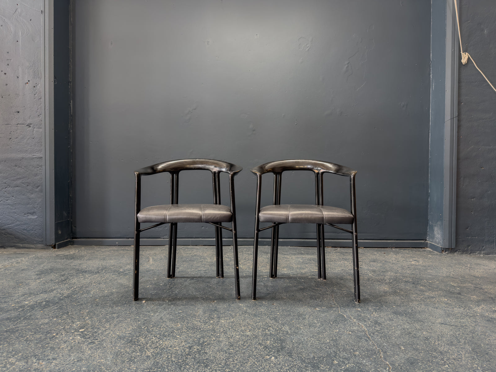 Franco Poli for Bernini Black Lacquer Chairs